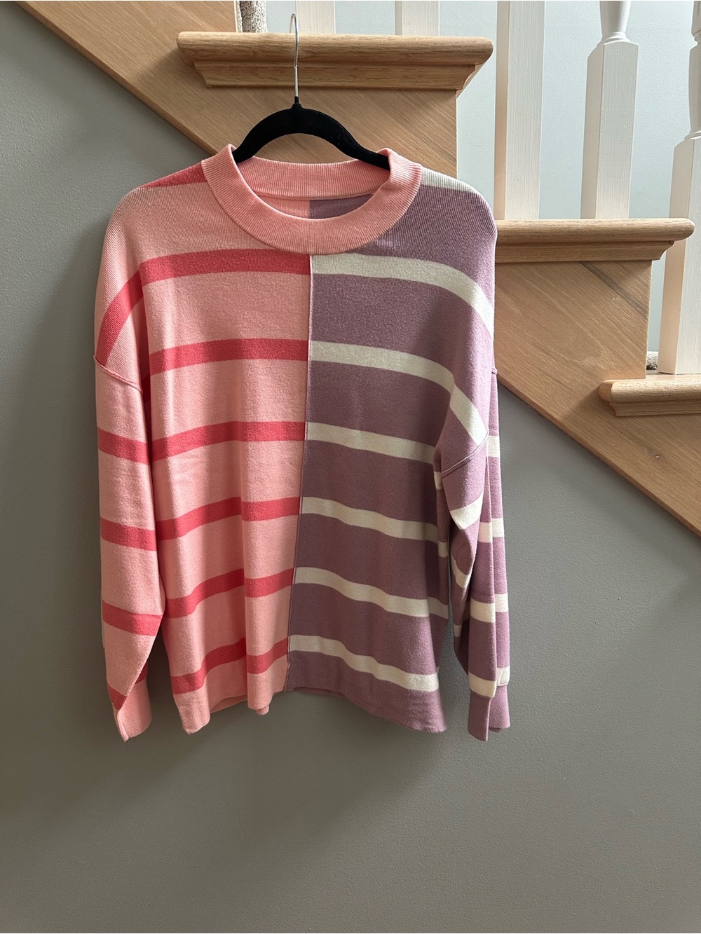 Amazon Two-Tone Pink & Mauve Striped Crew Neck Sweater